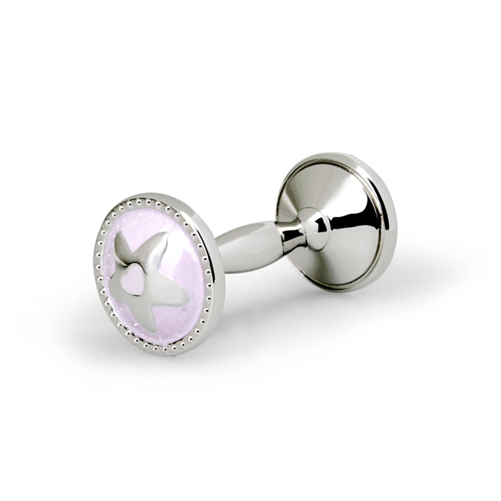 Silver Plated Pink Star Dumbell Rattle