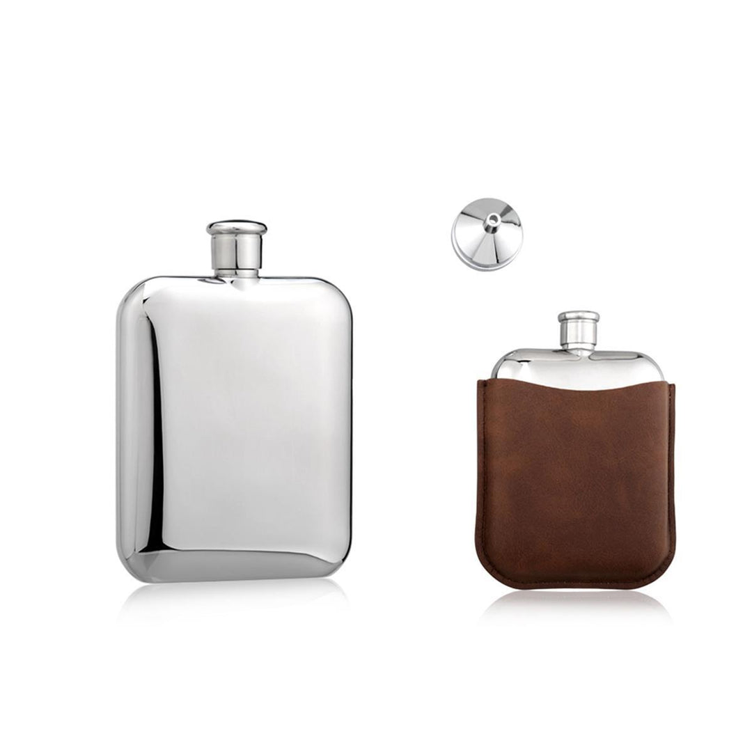 170ml Hip Flask With Funnel & Leather Pouch
