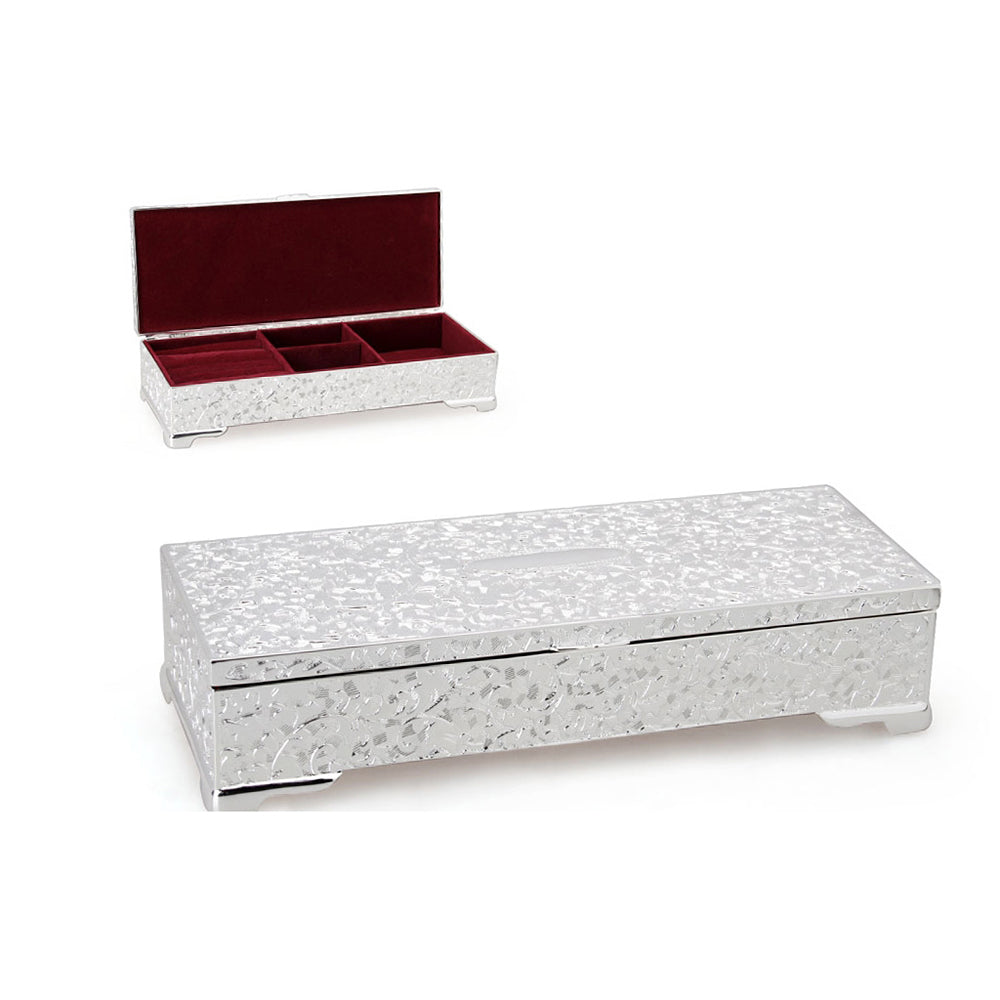 Embossed Rectangle Silver Plated Jewellery Box