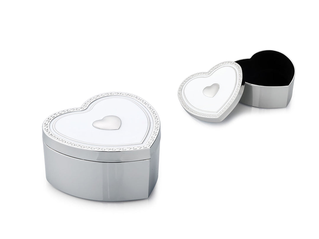 Silver & White Enamel Heart Trinket Box