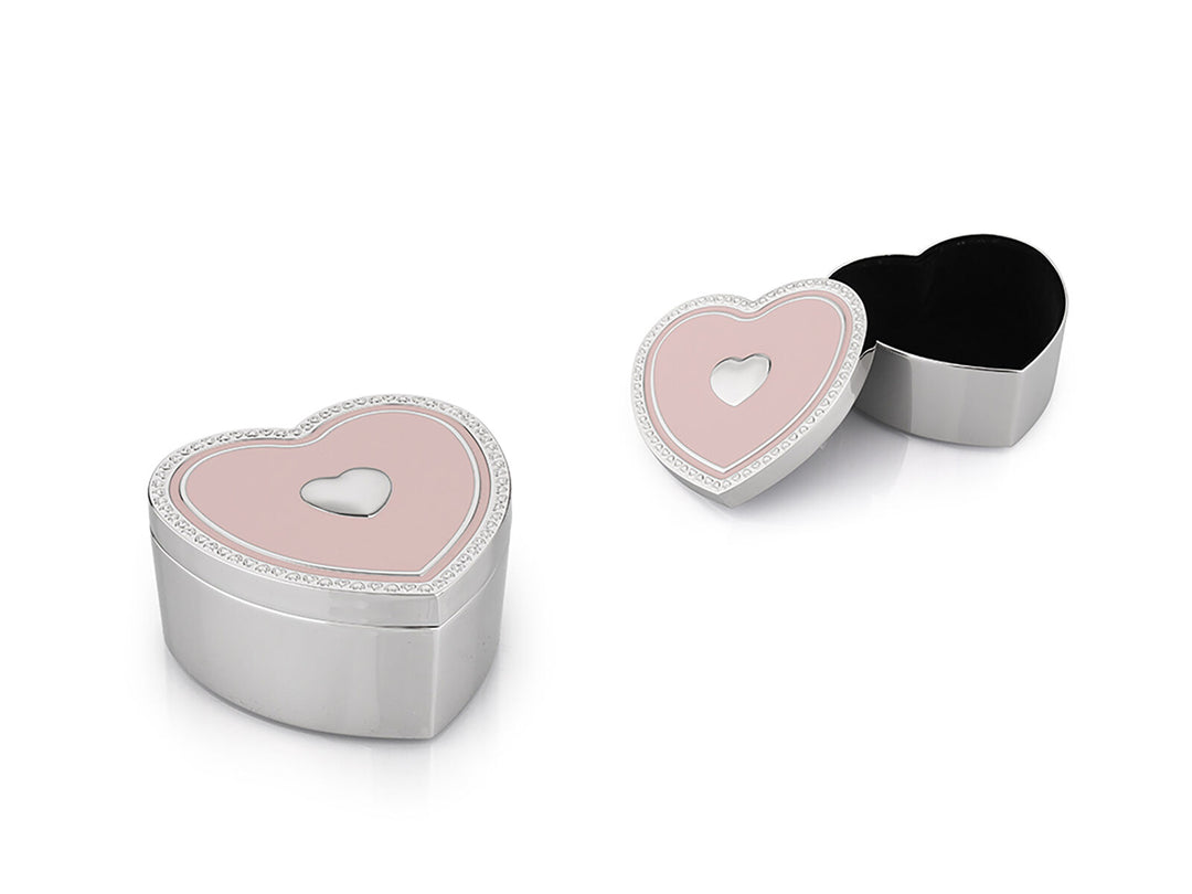 Silver & Pink Enamel Heart Trinket Box