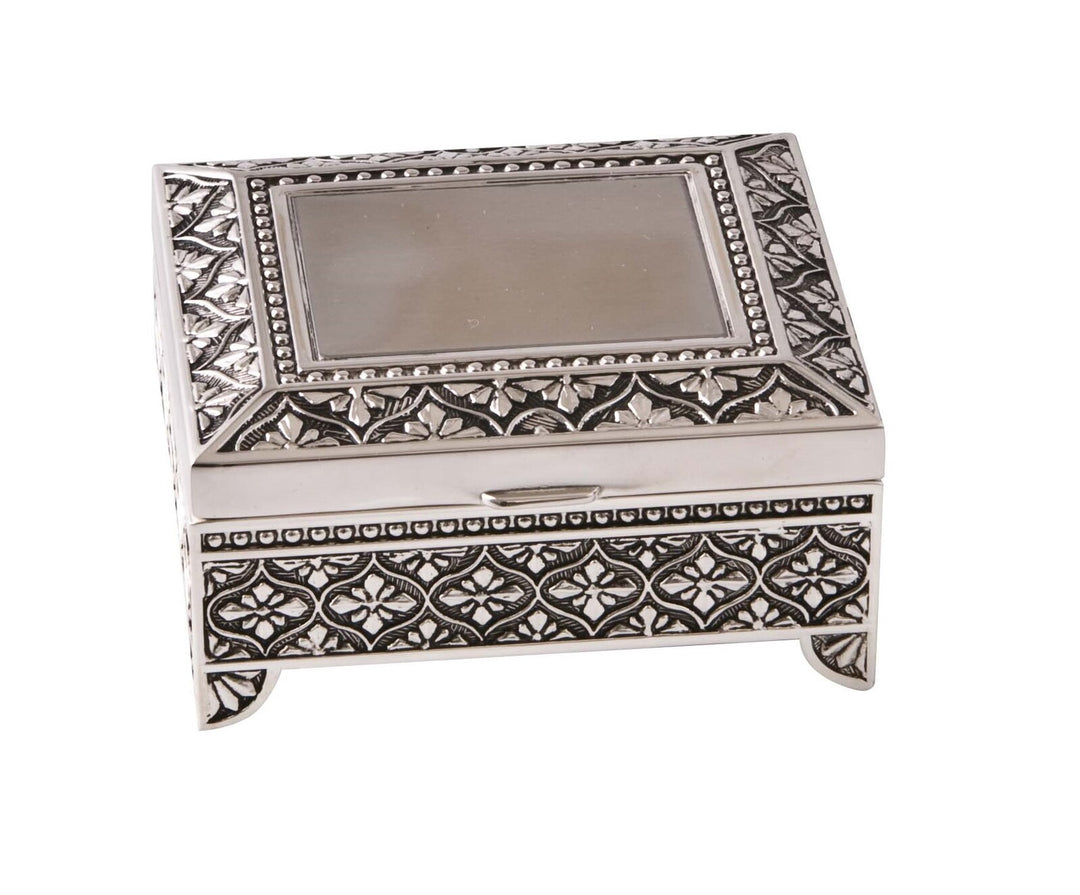 Silver Plated Square Leaf Pattern Jewellery Box