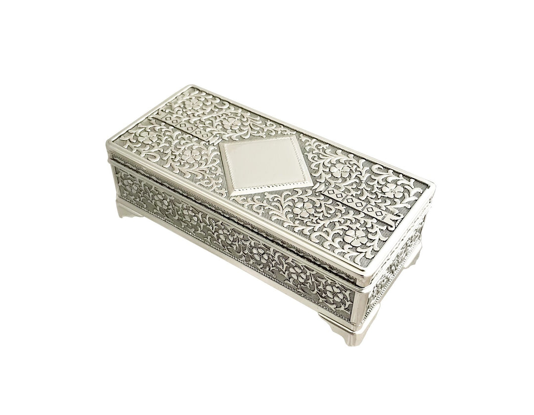 Silver Plated Rectangle Patterned Small Jewellery Box