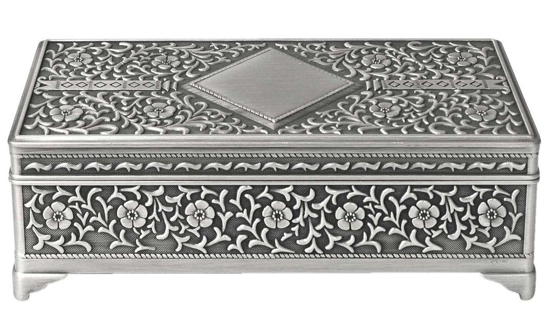 Pewter Finish Rectangle Patterned Medium Jewellery Box