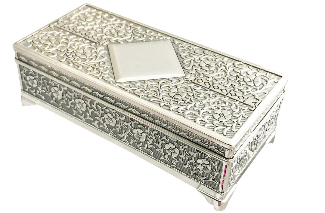 Silver Plated Rectangle Patterned Large Jewellery Box