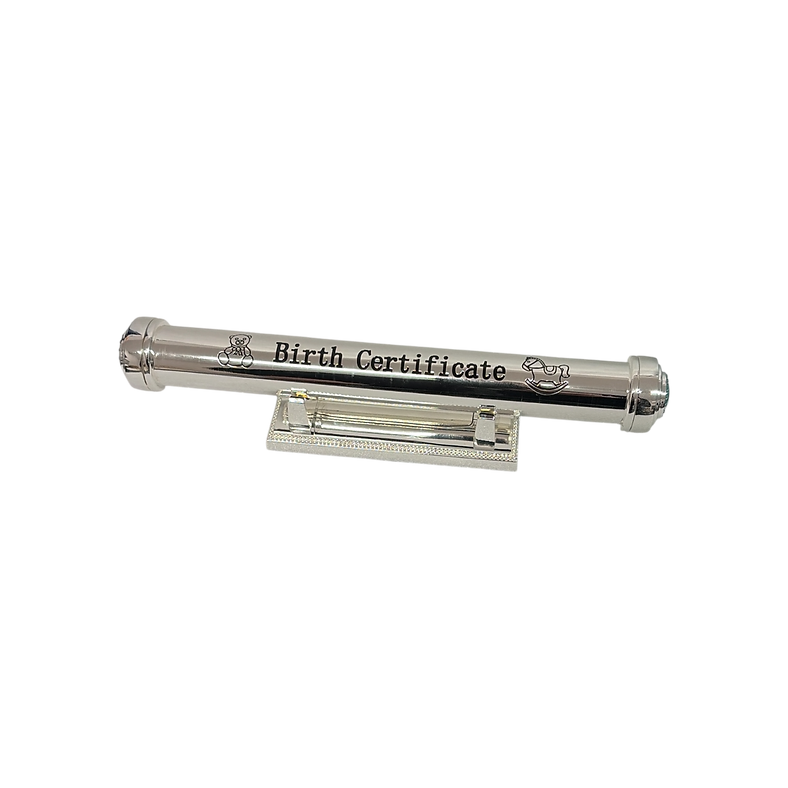 SILVER PLATED POLISHED BIRTH CERTIFICATE HOLDER WITH STAND