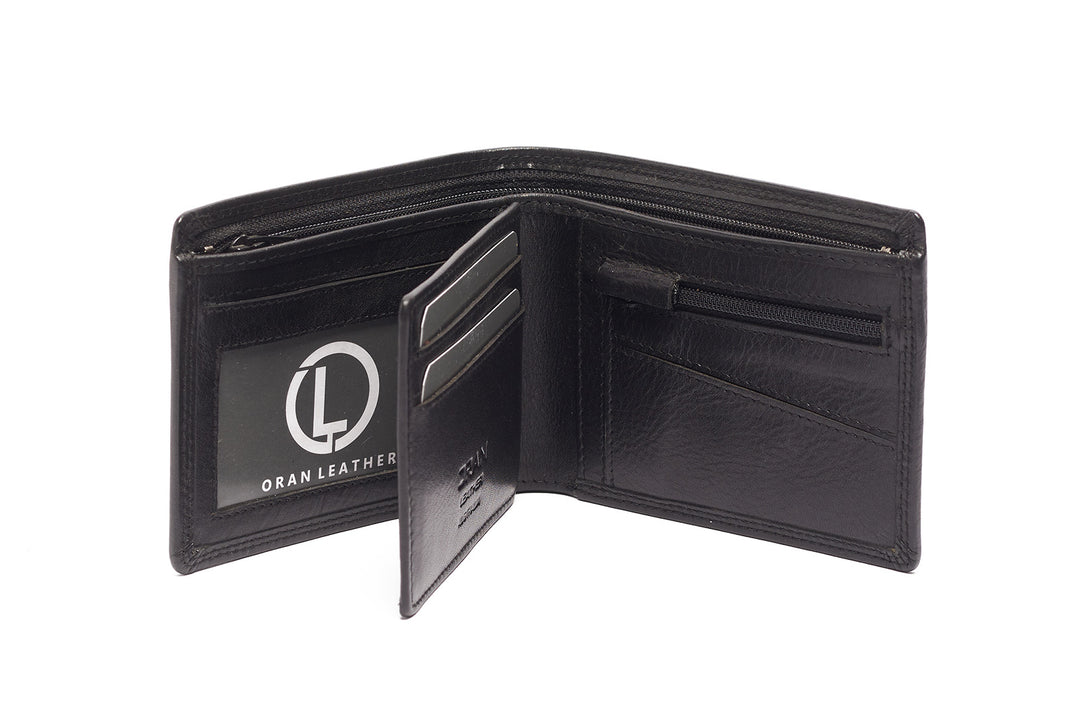 Oran Mens Leather Black Bi Fold Wallet