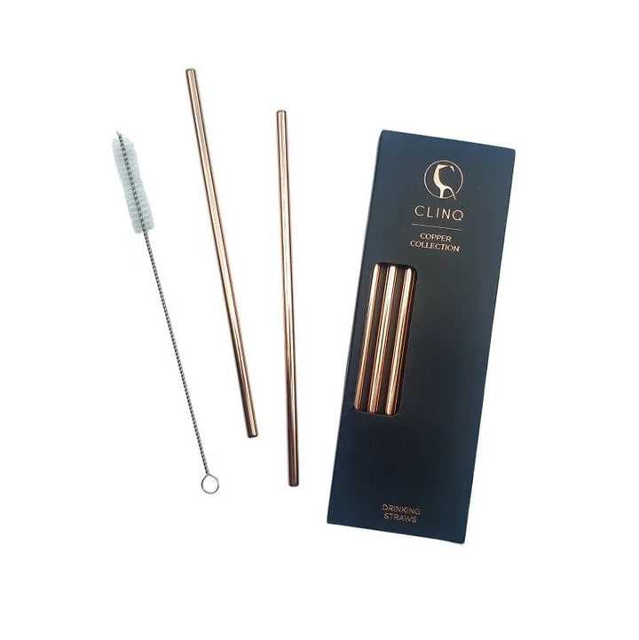 CLINQ Copper Collection Set Of 6 Drinking Straws With Cleaning Brush